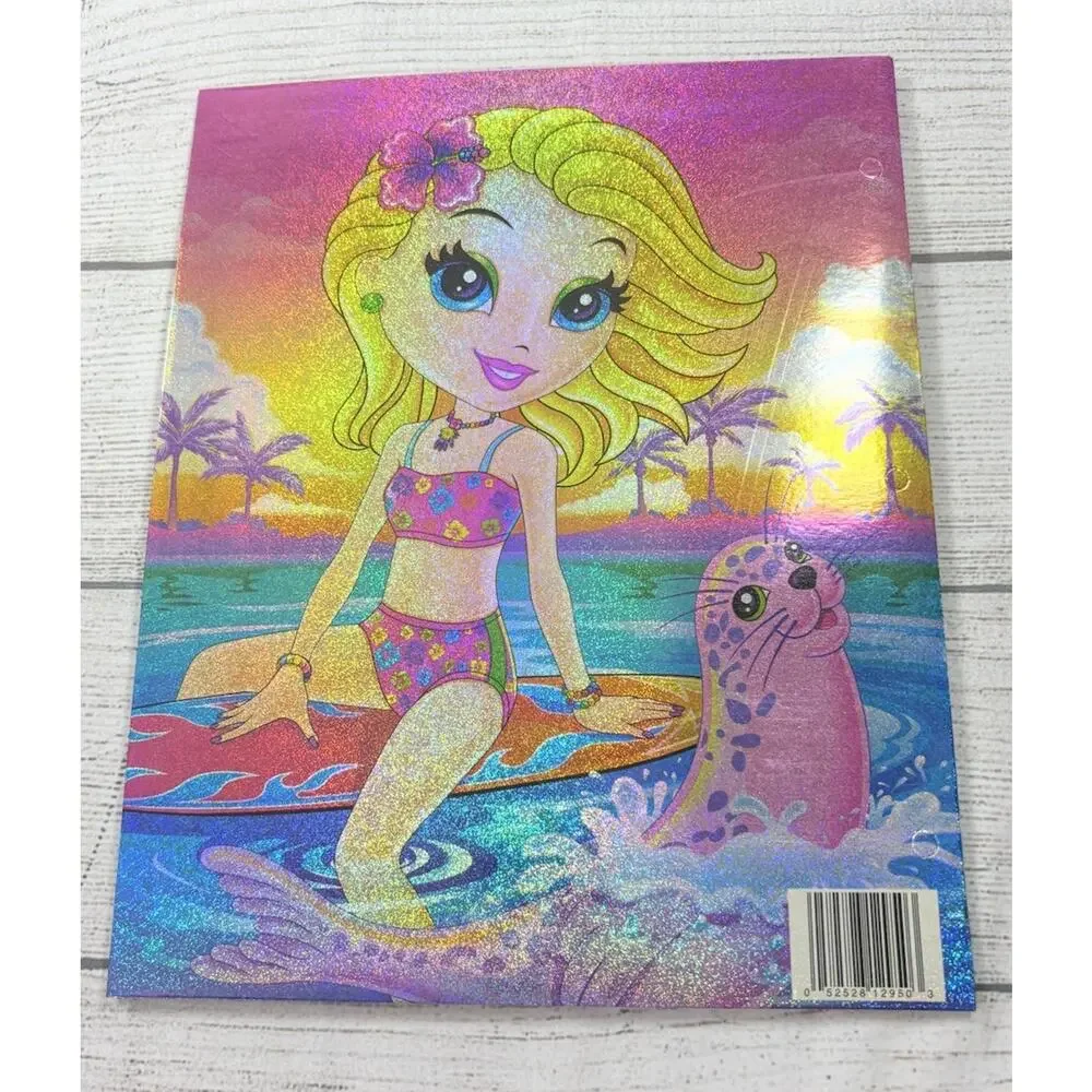 Lisa Frank Vintage Cassie The Surfer Girl 2 Pocket Folder Glitter Unpunched